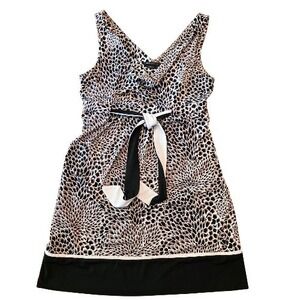 BCBG Maxazria Womens Sz L Dress Beige Brown/Black Floral Knee Length Sleeveless